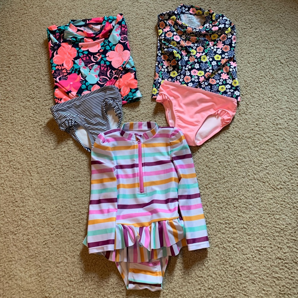3 Toddler Rash Guard Swimsuits, size 2T and 3T, Carter’s & Cat&Jack
